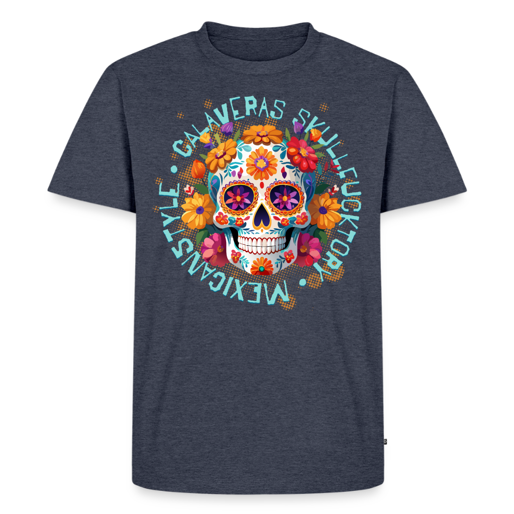 Sugar Skull Blumen Design – Männer Premium T-Shirt - Jeansblau 