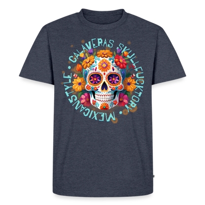 Sugar Skull Blumen Design – Männer Premium T-Shirt - Jeansblau 