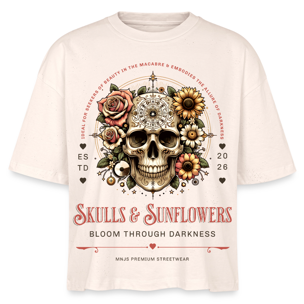 Skull & Sunflowers Design – Frauen Boxy Bio-T-Shirt - Natur
