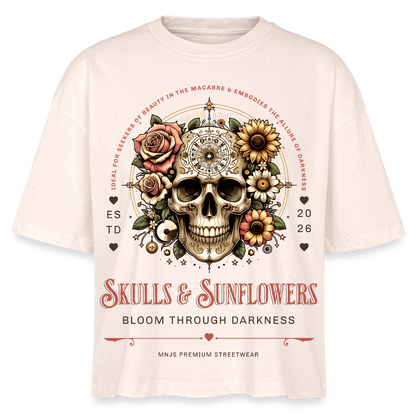 Skull & Sunflowers Design – Frauen Boxy Bio-T-Shirt - Natur