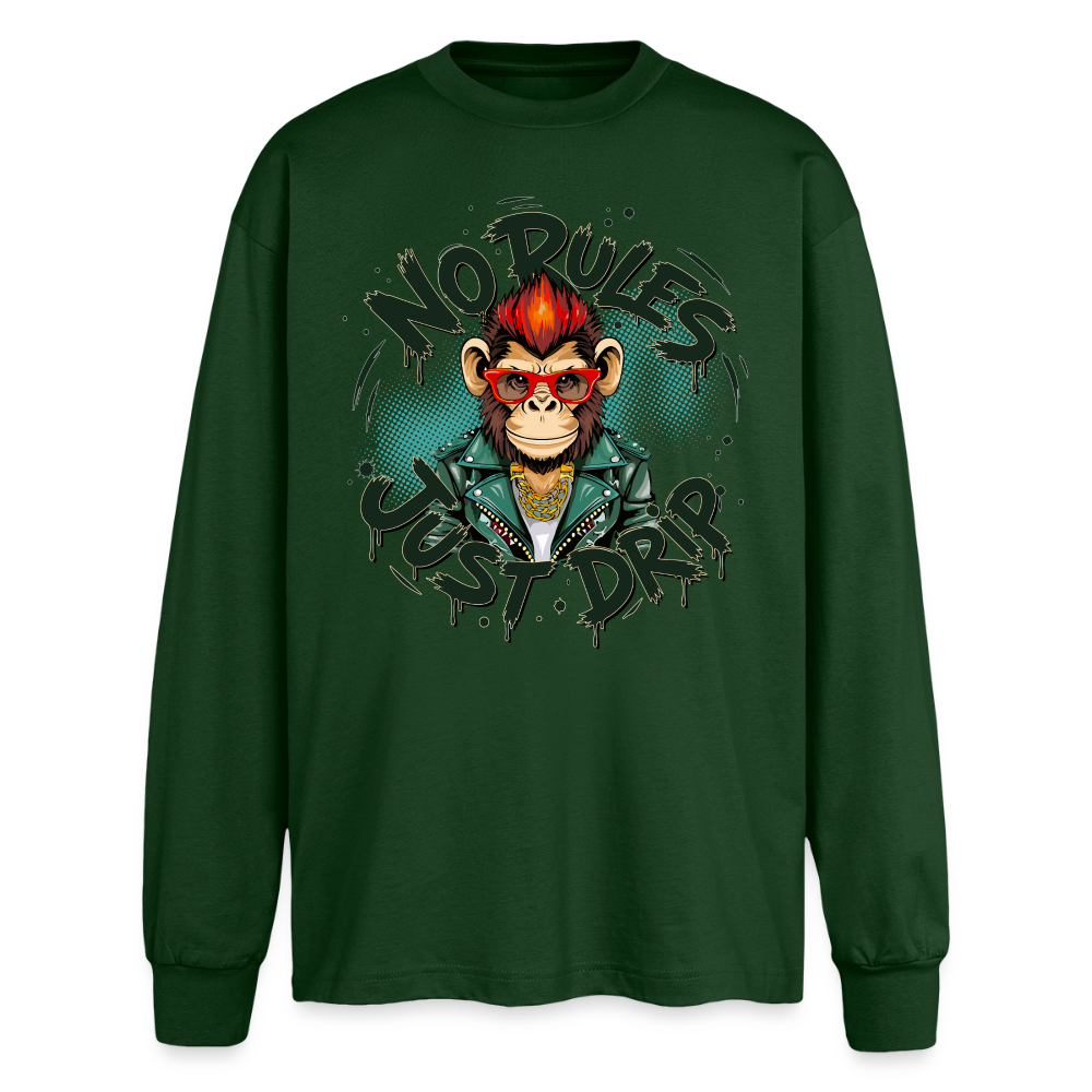 Monkey No Rules Design – Oversized Langarmshirt - Flaschengrün