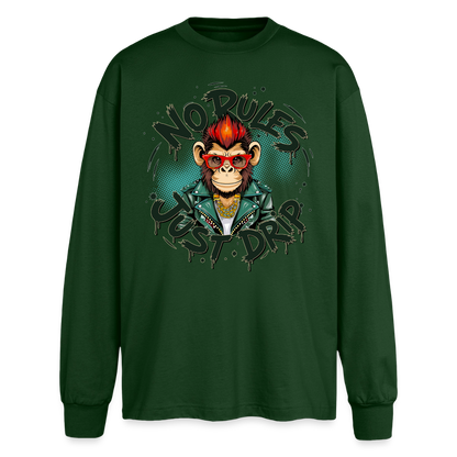 Monkey No Rules Design – Oversized Langarmshirt - Flaschengrün
