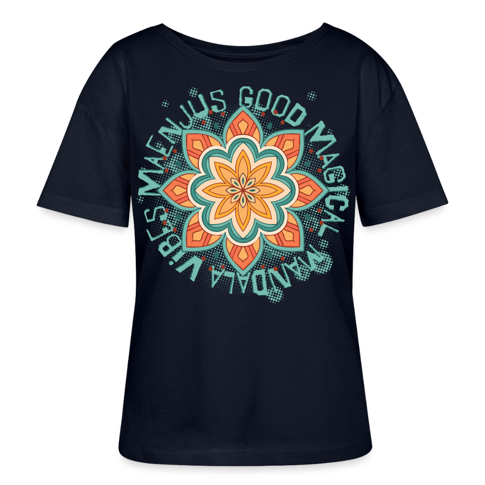 Mandala Türkis Design – Rundhals Frauen Bio-T-Shirt - Navy