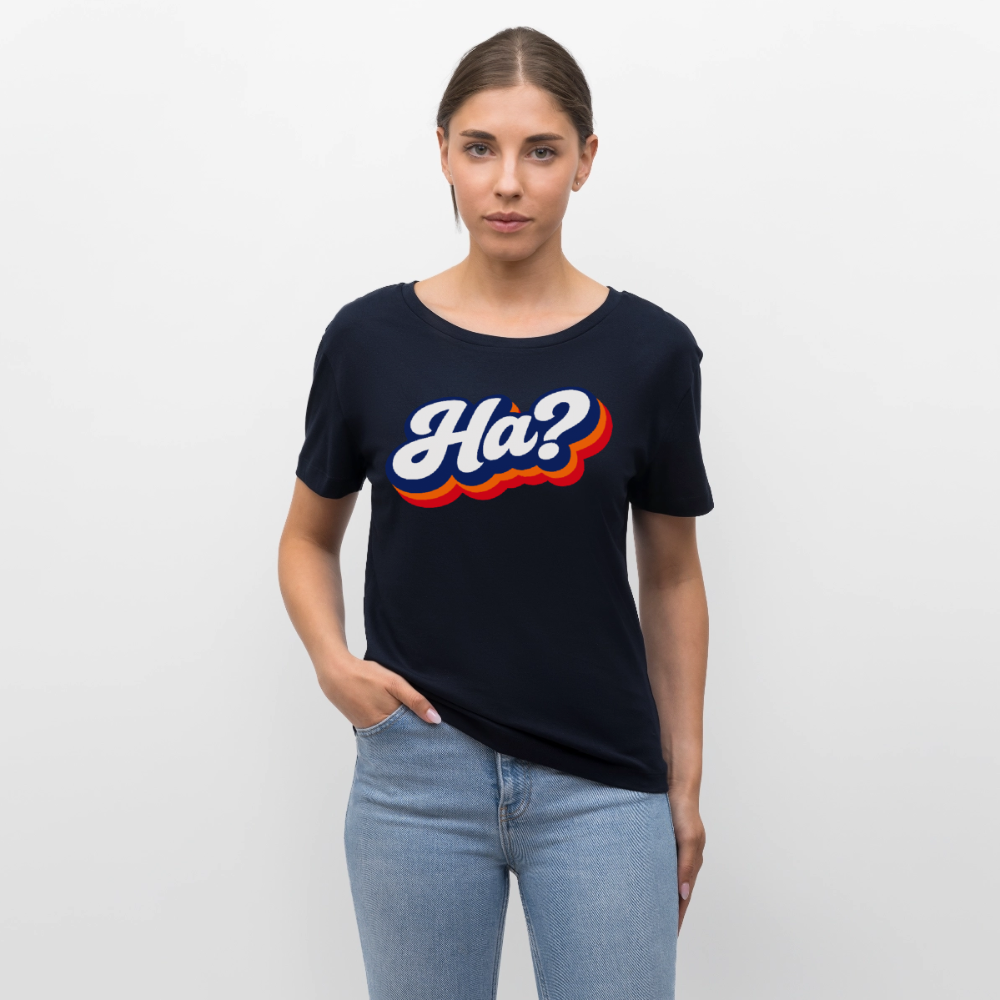 Ha? Design – Rundhals Frauen Bio-T-Shirt - Navy