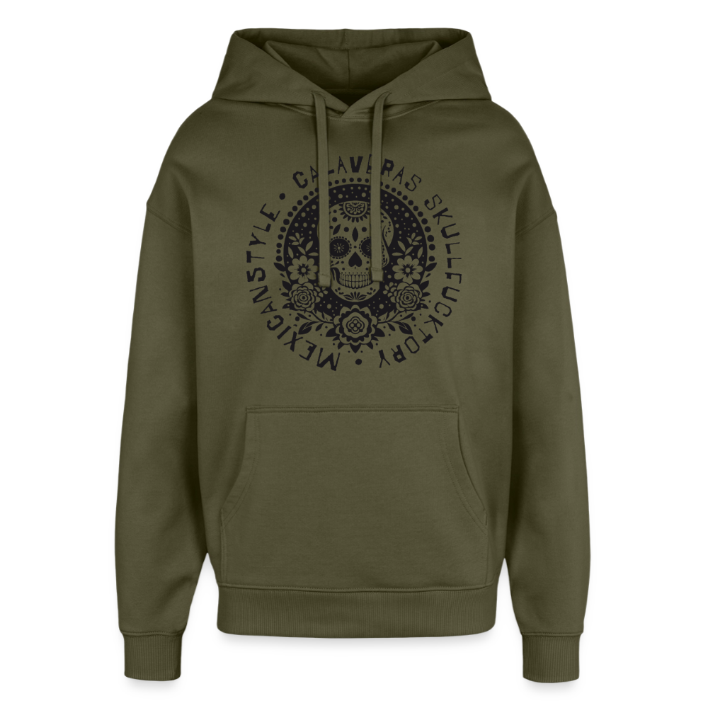 Sugar Skull Black Design - Oversized Unisex Hoodie - Khaki