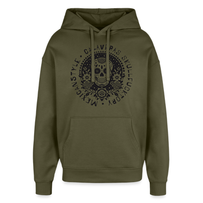 Sugar Skull Black Design - Oversized Unisex Hoodie - Khaki