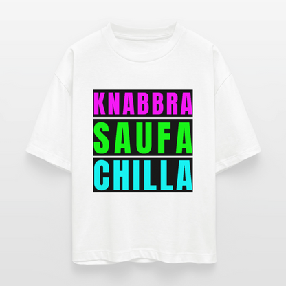 Knabbra Saufa Chilla Design – Frauen Boxy Bio-T-Shirt - Weiß