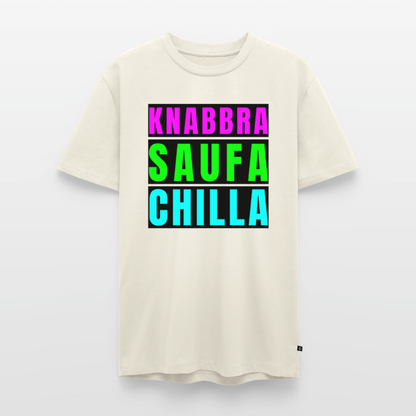 Knabbra Saufa Chilla Design – Männer Premium T-Shirt - Naturweiß