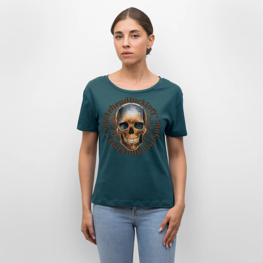Sande Skull Design – Rundhals Frauen Bio-T-Shirt - Dunkles Petrol