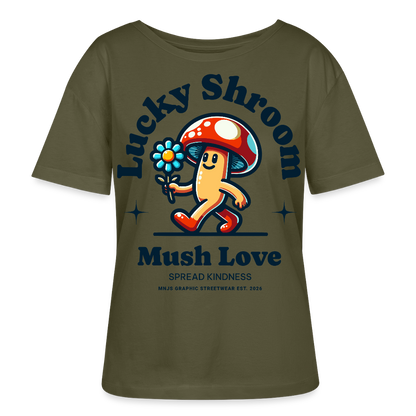 Lucky Shroom Design – Rundhals Frauen Bio-T-Shirt - Khaki