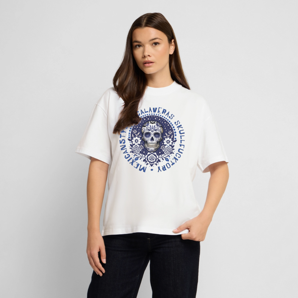 Sugar Skull Blau Design – Oversized Unisex Bio T-Shirt - Weiß