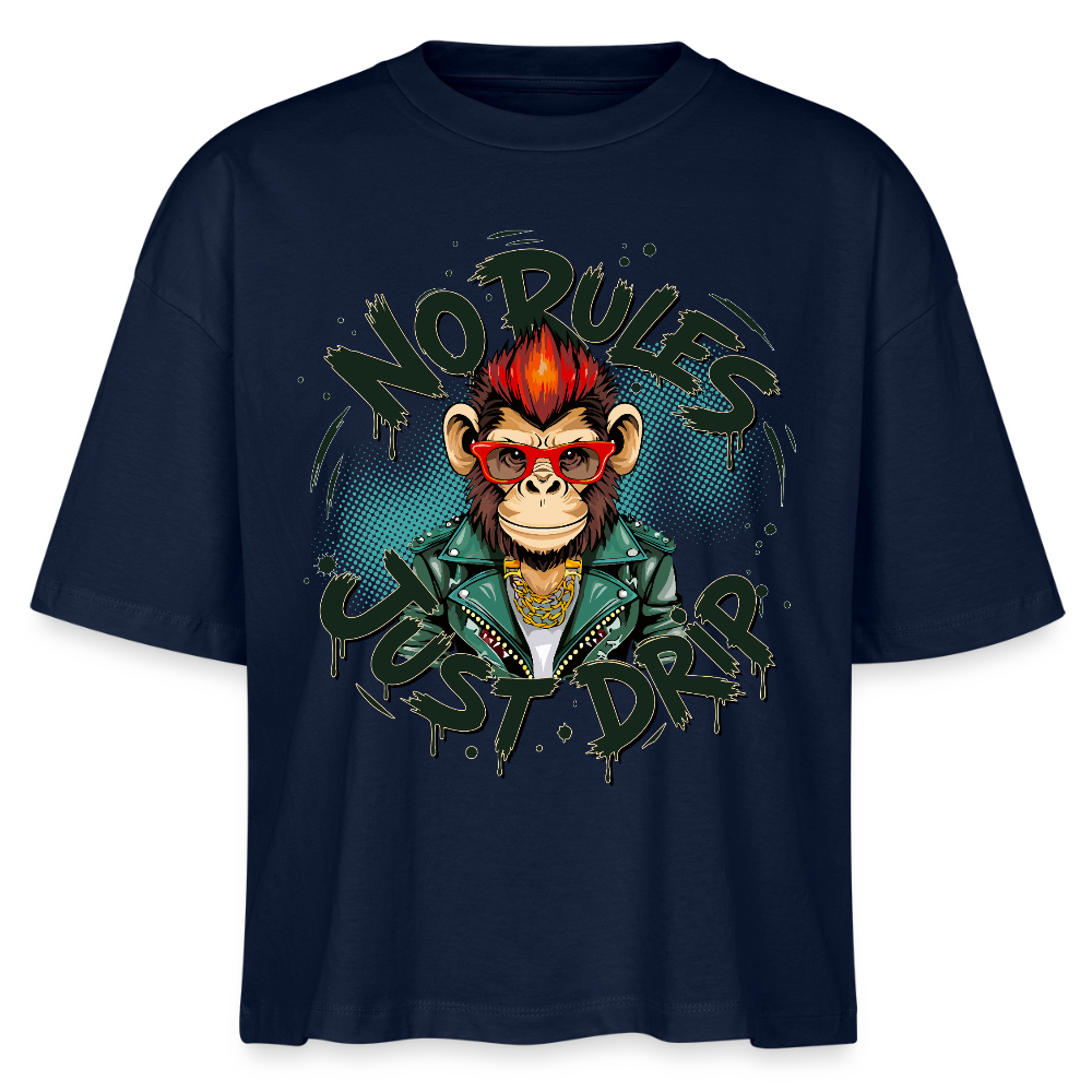 Monkey No Rules Design – Frauen Boxy Bio-T-Shirt - Navy