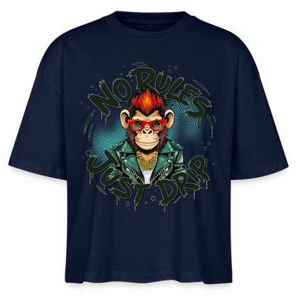 Monkey No Rules Design – Frauen Boxy Bio-T-Shirt - Navy