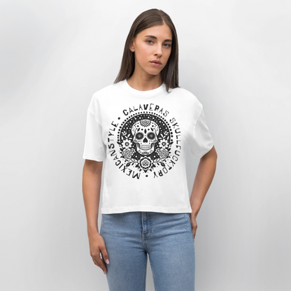 Sugar Skull Black Design – Frauen Boxy Bio-T-Shirt - Weiß