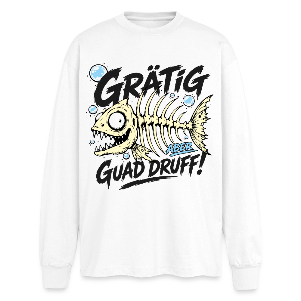 Fischskelett Grätig Design – Oversized Langarmshirt - Weiß