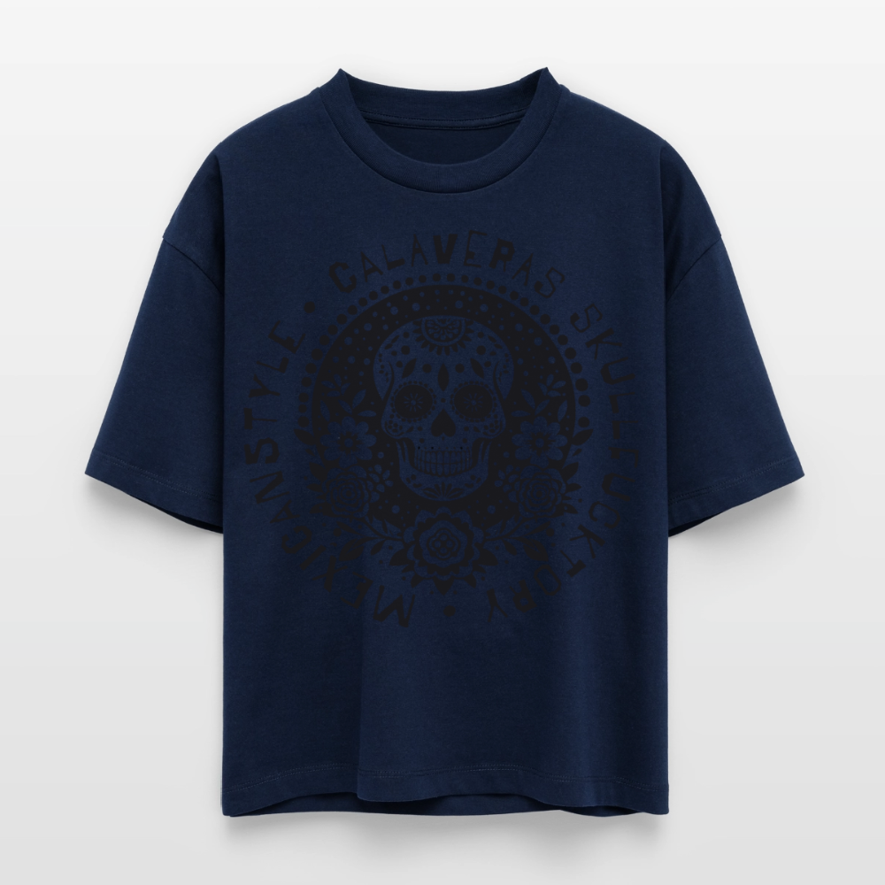 Sugar Skull Black Design – Frauen Boxy Bio-T-Shirt - Navy