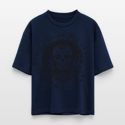 Sugar Skull Black Design – Frauen Boxy Bio-T-Shirt - Navy