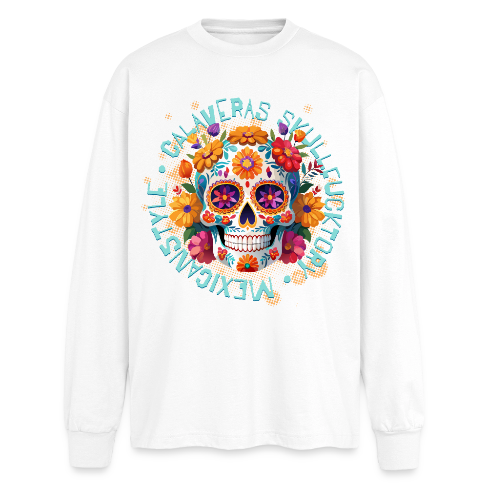 Sugar Skull Blumen Design - Oversized Langarmshirt - Weiß