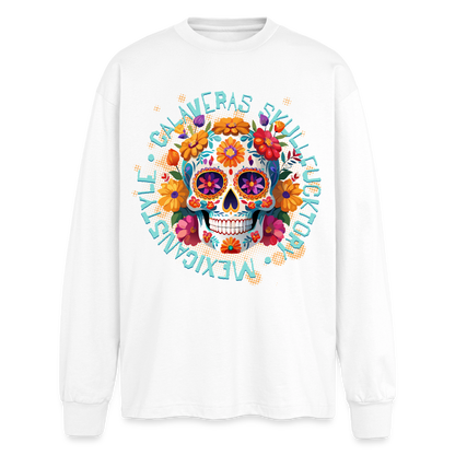 Sugar Skull Blumen Design - Oversized Langarmshirt - Weiß