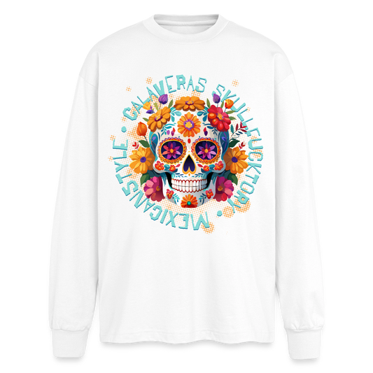 Sugar Skull Blumen Design - Oversized Langarmshirt - Weiß