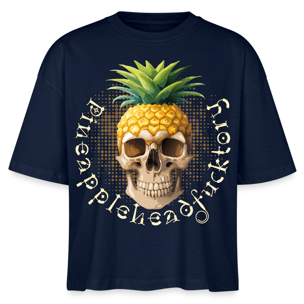 Pineapple Skull Design - Frauen Boxy Bio-T-Shirt - Navy