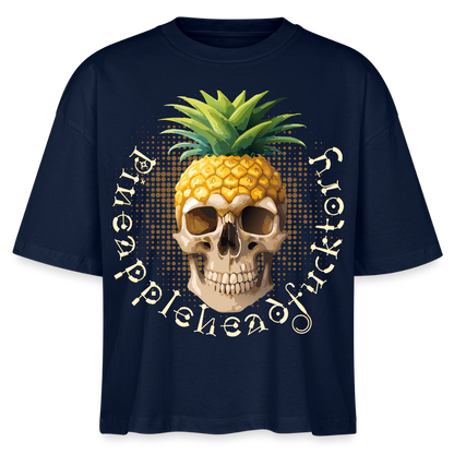 Pineapple Skull Design - Frauen Boxy Bio-T-Shirt - Navy
