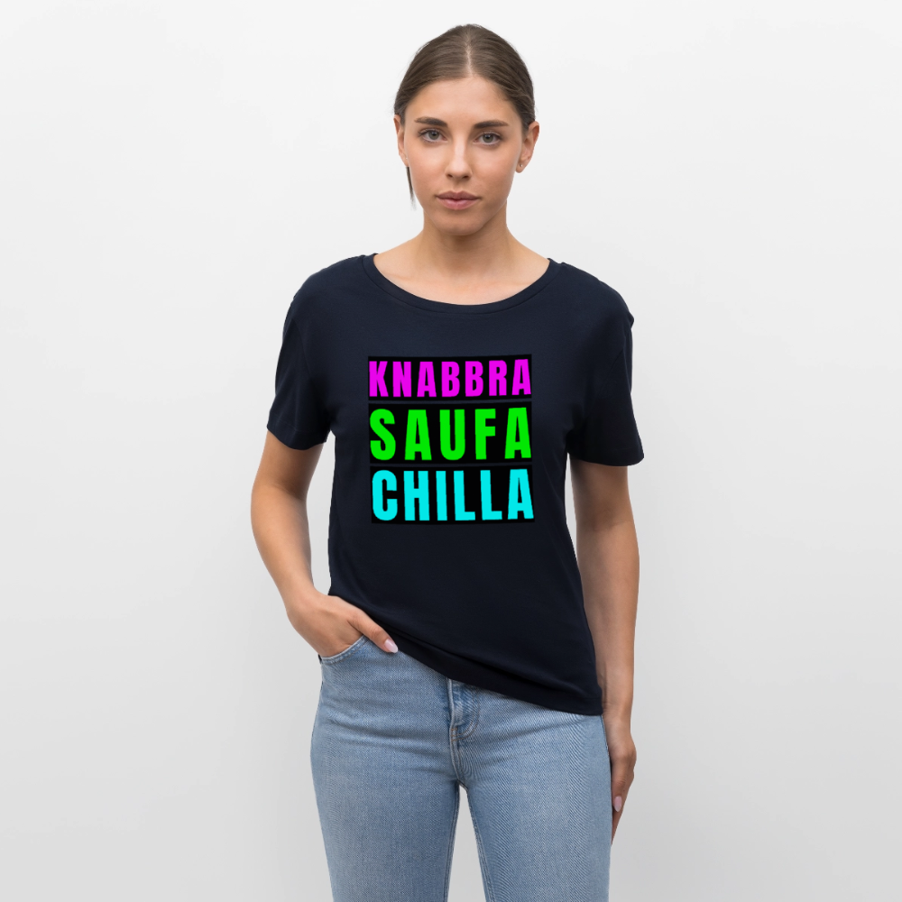 Knabbra Saufa Chilla Design – Rundhals Frauen Bio-T-Shirt - Navy