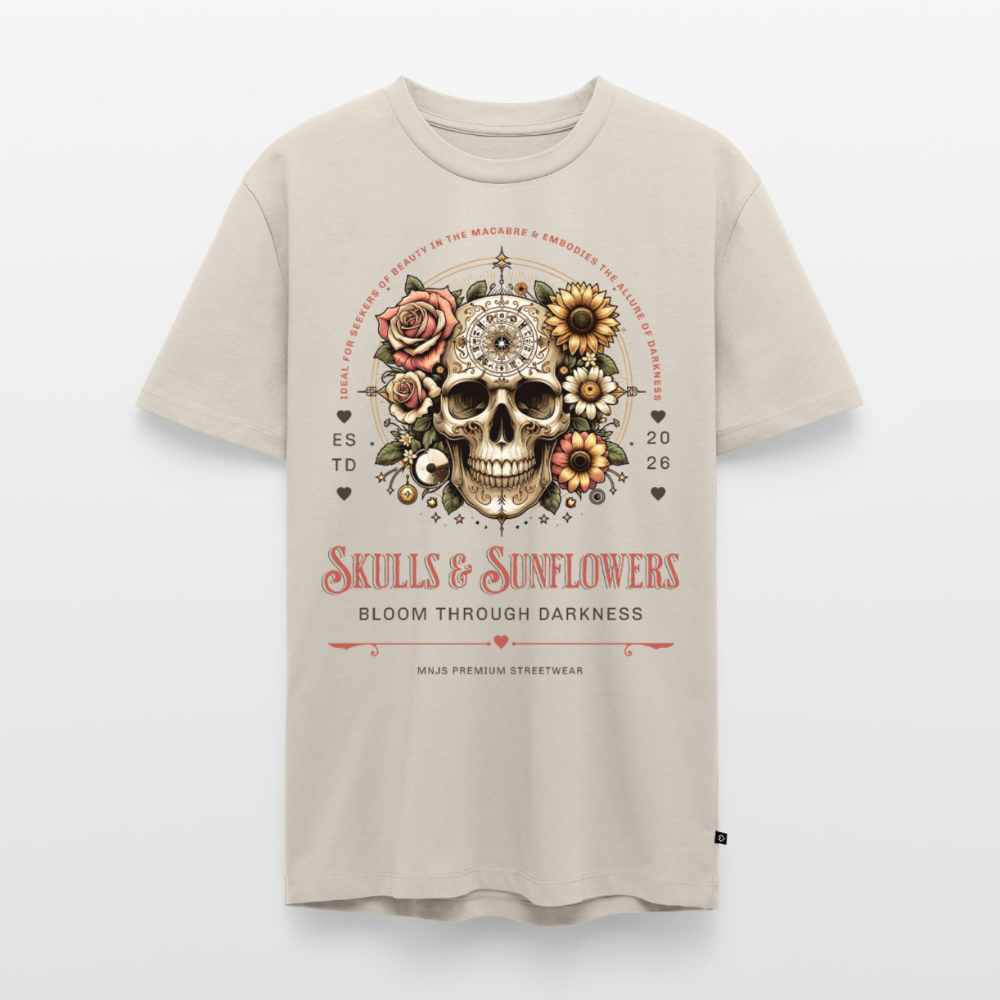 Skull & Sunflowers Design – Männer Premium T-Shirt - Beige