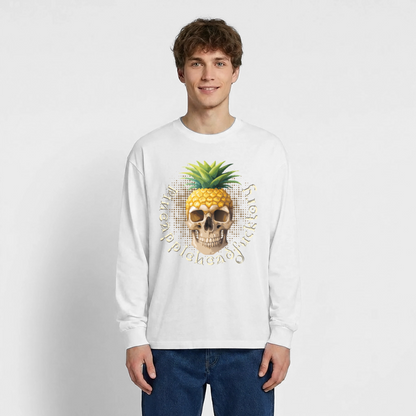 Pineapple Skull Design - Oversized Langarmshirt - Weiß