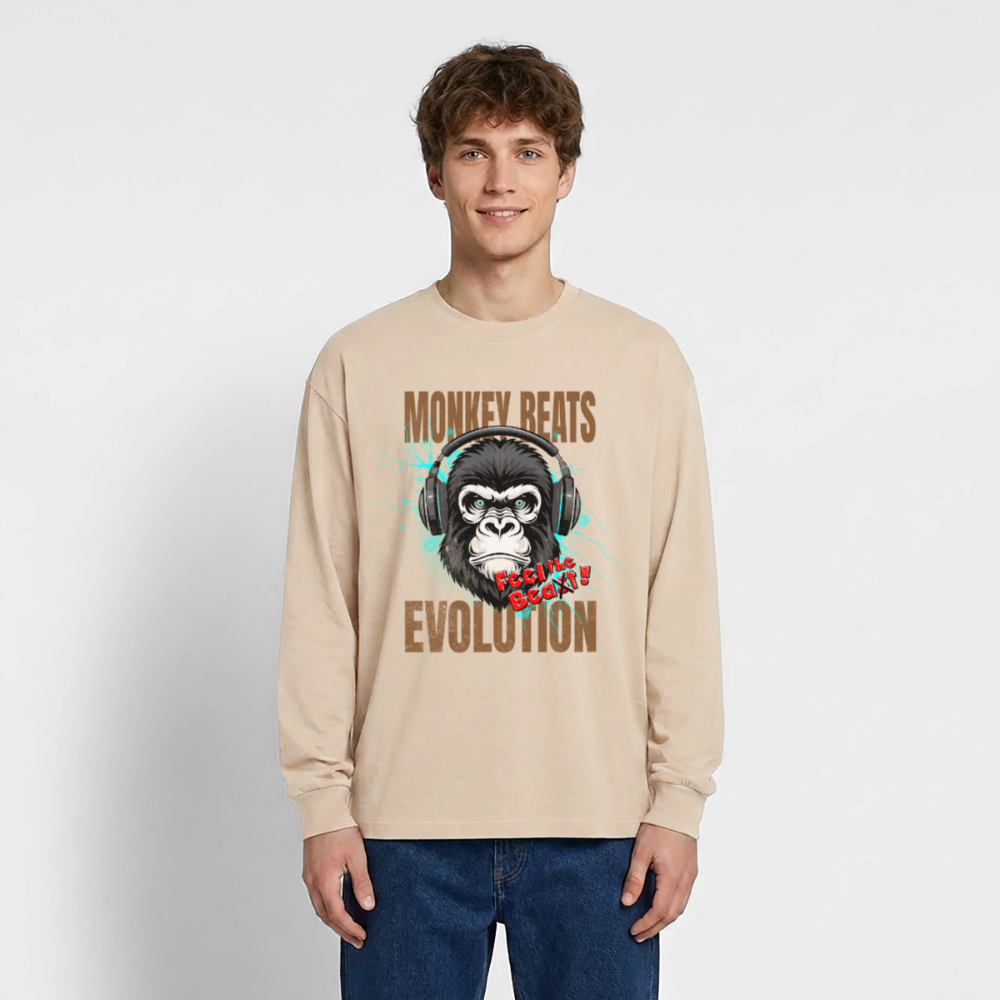 Monkey Beats Design – Oversized Langarmshirt - Sand