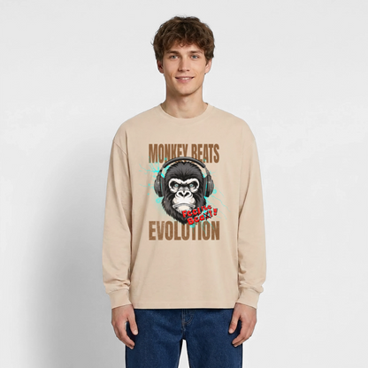 Monkey Beats Design – Oversized Langarmshirt - Sand