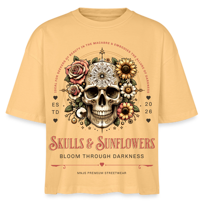 Skull & Sunflowers Design – Frauen Boxy Bio-T-Shirt - Mispel