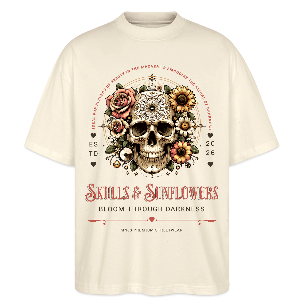 Skulls & Sunflowers Design – Oversized Unisex Bio T-Shirt - Natur
