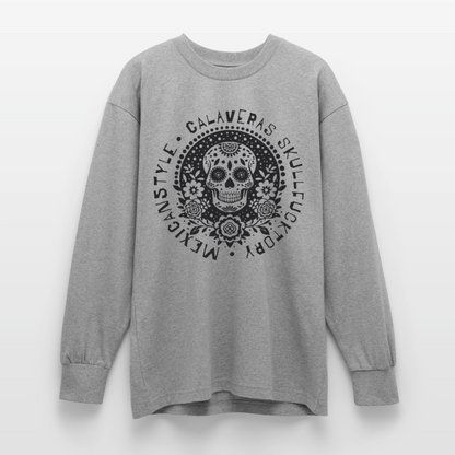 Sugar Skull Black Design - Oversized Langarmshirt - Grau meliert