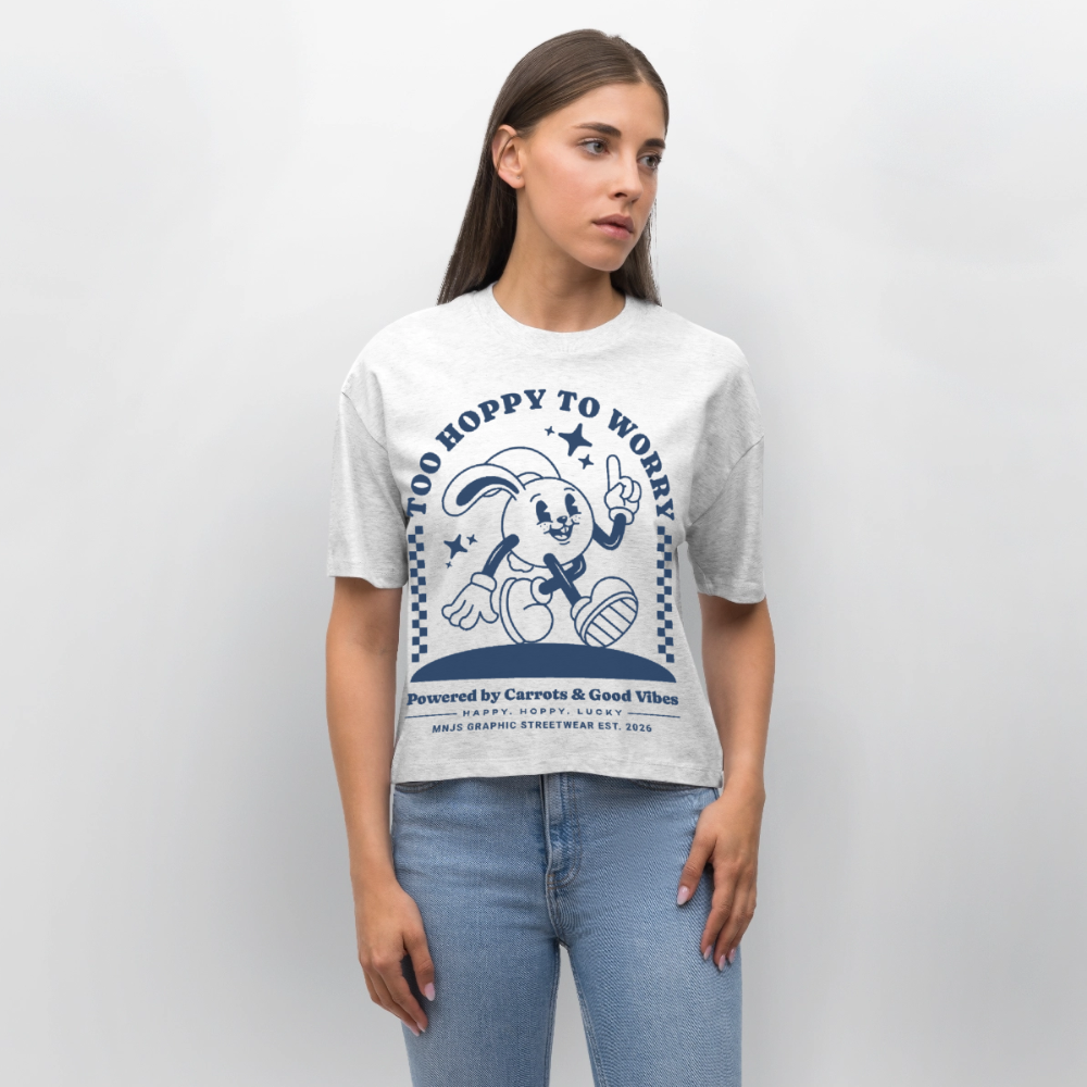 Too Hoppy Too Worry Design – Frauen Boxy Bio-T-Shirt - Weiß meliert