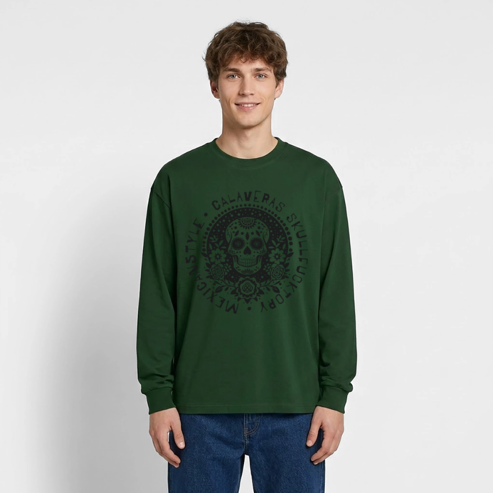 Sugar Skull Black Design - Oversized Langarmshirt - Flaschengrün