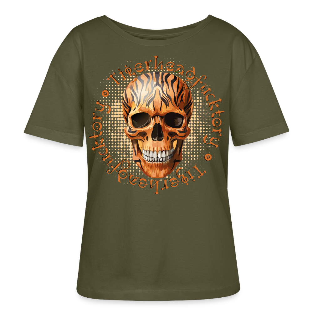 Tiger Skull Design – Rundhals Frauen Bio-T-Shirt - Khaki