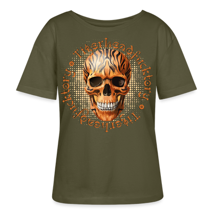 Tiger Skull Design – Rundhals Frauen Bio-T-Shirt - Khaki