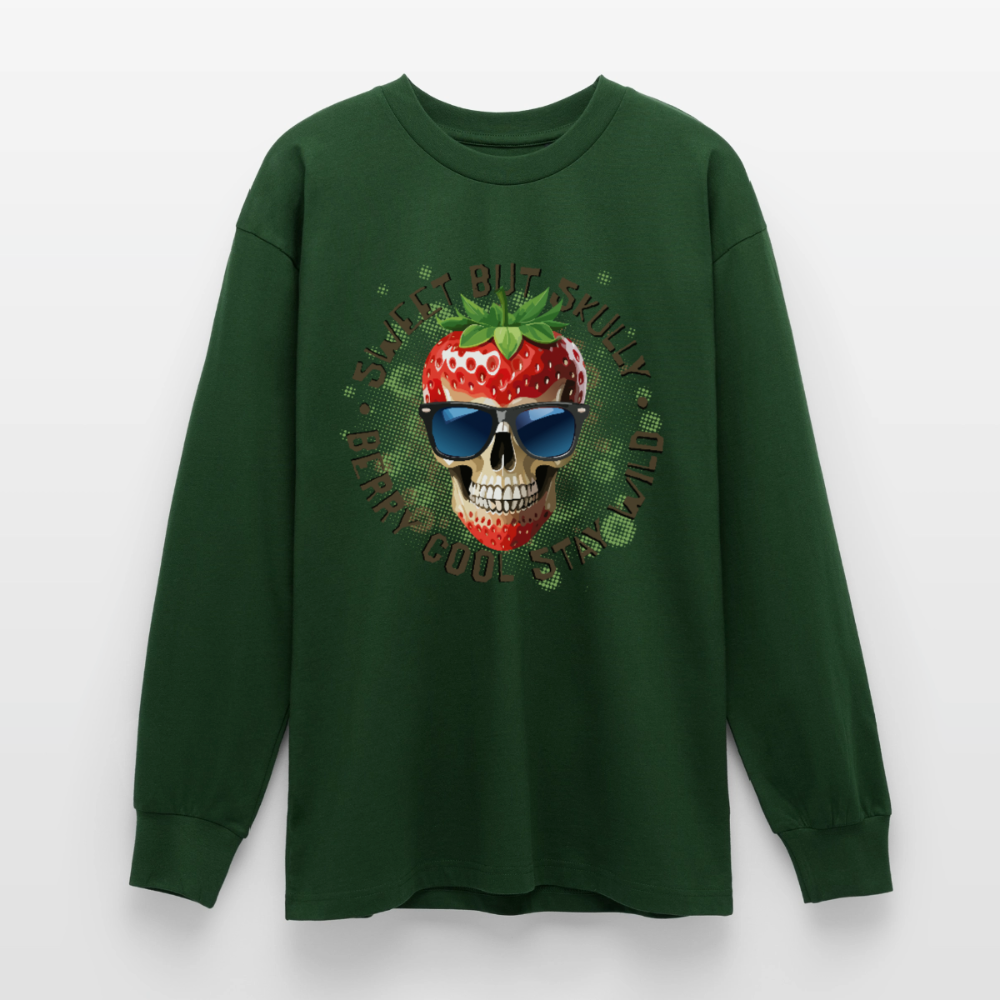 Strawberry Skull Design – Oversized Langarmshirt - Flaschengrün