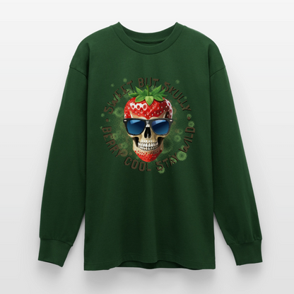 Strawberry Skull Design – Oversized Langarmshirt - Flaschengrün