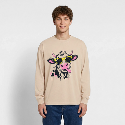 Street Cow Design – Oversized Langarmshirt - Sand