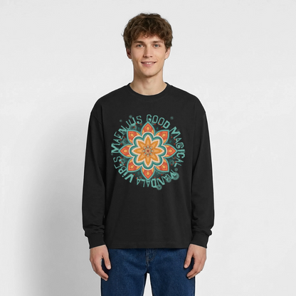 Mandala Türkis Design – Oversized Langarmshirt - Schwarz