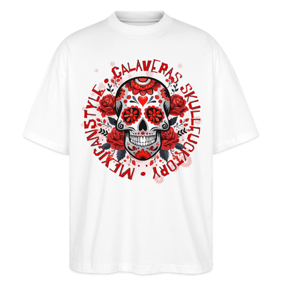 Sugar Skull Rosen Design - Oversized Unisex Bio T-Shirt - Weiß