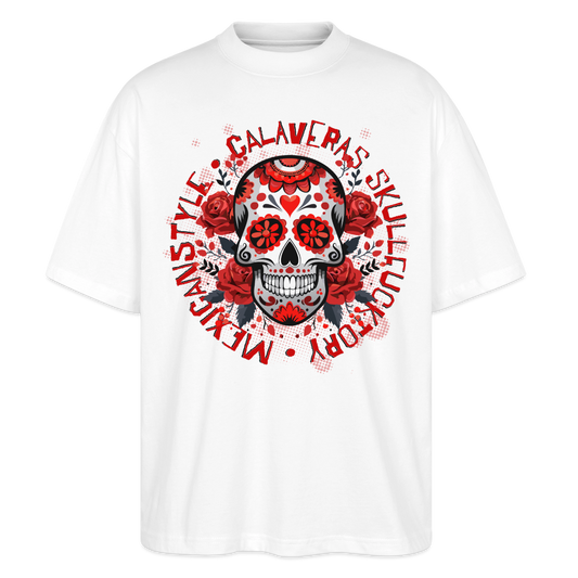 Sugar Skull Rosen Design - Oversized Unisex Bio T-Shirt - Weiß