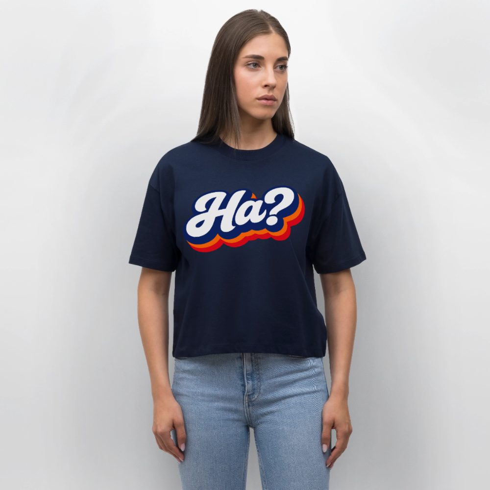 Ha? Design – Frauen Boxy Bio-T-Shirt - Navy