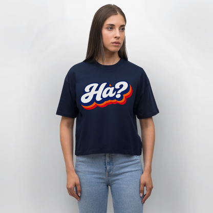 Ha? Design – Frauen Boxy Bio-T-Shirt - Navy