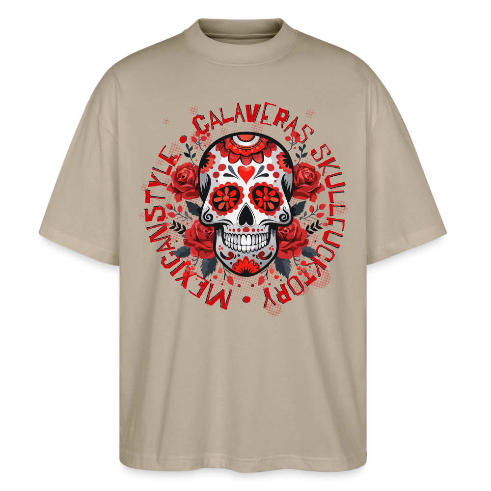 Sugar Skull Rosen Design - Oversized Unisex Bio T-Shirt - Steingrau