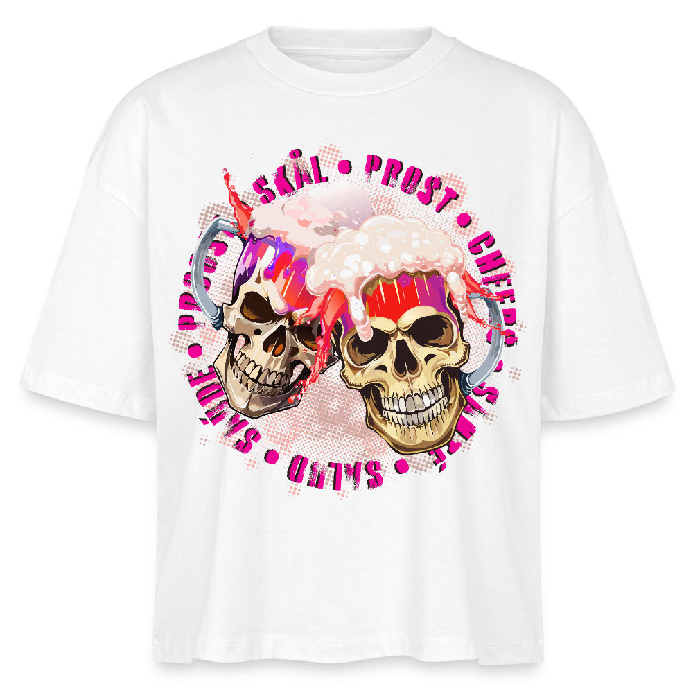 Party Skull Design Pink – Frauen Boxy Bio-T-Shirt - Weiß