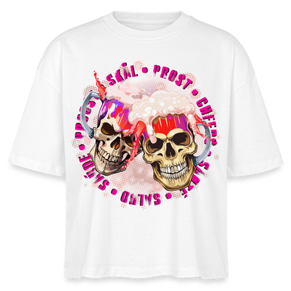 Party Skull Design Pink – Frauen Boxy Bio-T-Shirt - Weiß
