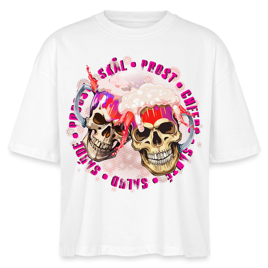 Party Skull Design Pink – Frauen Boxy Bio-T-Shirt - Weiß